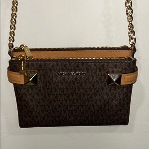 Michael Kors Dark Brown and Tan Crossbody Bag
